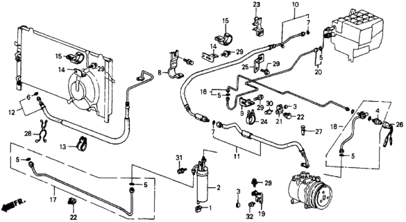 1987 Honda CRX A/C Hoses - Pipes (Sanden) Diagram