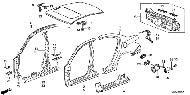 2012 Honda Accord Outer Panel - Rear Panel Diagram