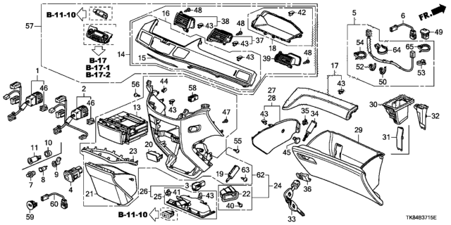 2015 Honda Odyssey Instrument Panel Garnish (Passenger Side) Diagram