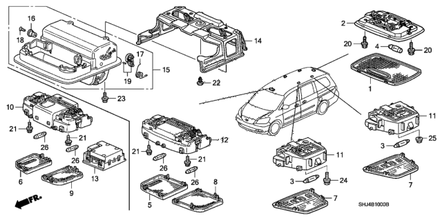 2005 Honda Odyssey Console Assy., Roof *YR239L* (KI IVORY) Diagram for 83250-SHJ-A01ZC