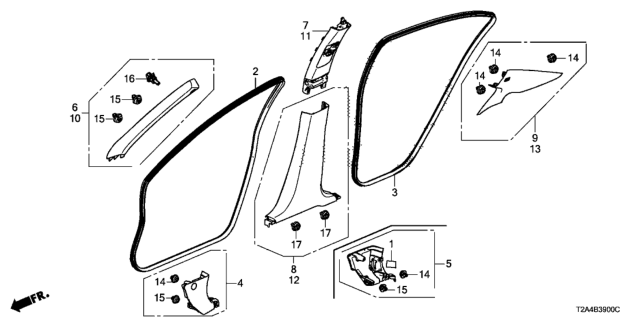2013 Honda Accord Garnish Assy., L. RR. Pillar *YR449L* (CASHMERE IVORY) Diagram for 84181-T2A-901ZA