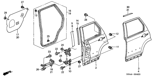 2002 Honda CR-V Rear Door Panels Diagram