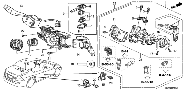 2007 Honda Accord Switch Assembly, Lighting & Turn Signal Diagram for 35255-SDA-A01