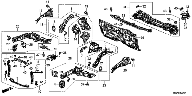 2012 Honda Civic Panel Set, Right Front Bulkhead Diagram for 04601-TR0-A00ZZ