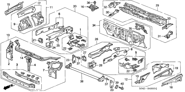 1996 Honda Civic Outrigger Set, R. FR. Side Diagram for 04600-S04-A00ZZ