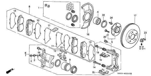 1998 Honda Prelude Caliper Sub-Assembly, Right Front Diagram for 45018-SW5-003