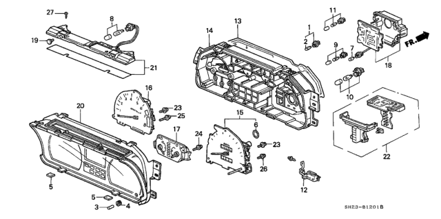 1991 Honda CRX Tachometer Assembly Diagram for 78125-SH3-A22