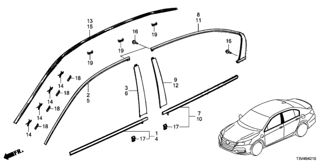 2014 Honda Accord Garnish, R. RR. Door Center Pillar Diagram for 72930-T2A-A11