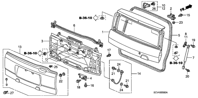 2006 Honda Element Bracket Assy., L. Tailgate Open Stay Diagram for 74874-S7A-000