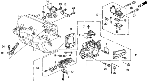 1995 Honda Prelude Body Assembly, Throttle Diagram for 16400-P13-A00
