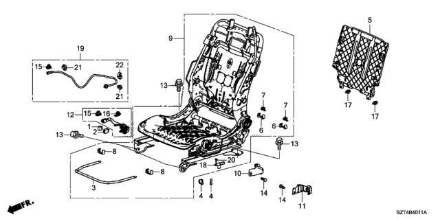 2011 Honda CR-Z Frame, L. FR. Seat Diagram for 81526-SZT-A01