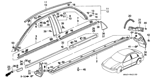 1993 Honda Civic Molding Assy., L. FR. Door Diagram for 72450-SR4-901