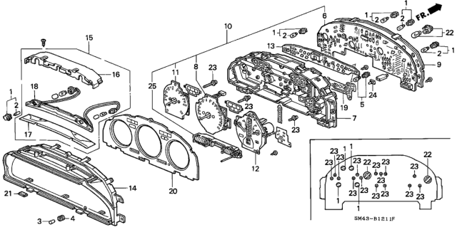 1991 Honda Accord Tachometer Assembly Diagram for 78125-SM4-A12