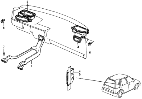 1986 Honda Civic Duct, L. RR. Outlet Diagram for 70495-SB6-000