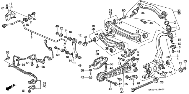 1993 Honda Accord Arm Assembly, Left Rear Trailing Diagram for 52372-SM4-A01