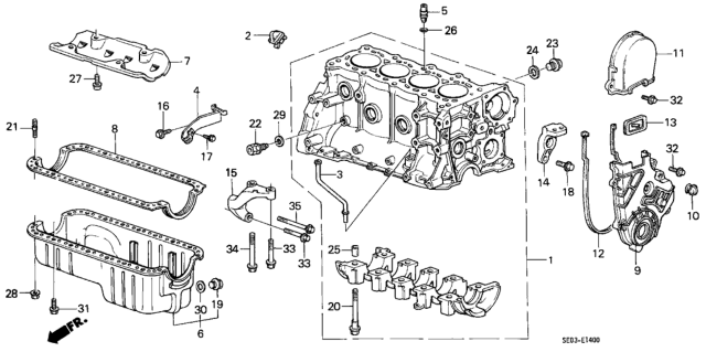 1988 Honda Accord Cylinder Block - Oil Pan Diagram
