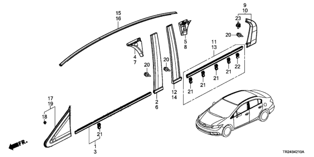 2012 Honda Civic Garnish, L. FR. Center Corner Diagram for 72496-TR0-A01