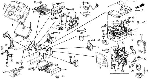 1991 Honda Civic Box Assembly, Main Fuse Diagram for 38250-SH0-A01