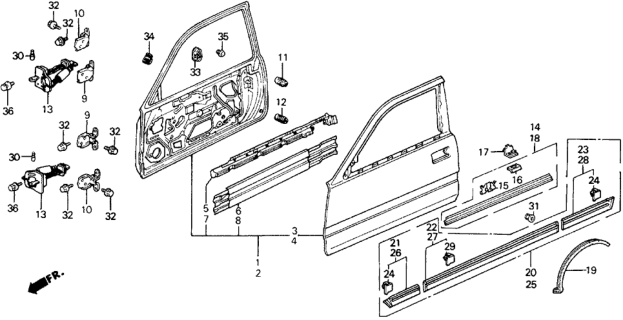 1989 Honda Prelude Skin, L. Door Diagram for 67151-SF1-A00ZZ