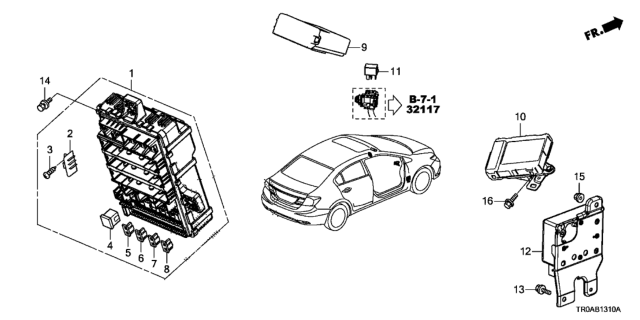 2013 Honda Civic Box Assembly, Fuse Diagram for 38200-TR0-A52