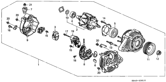 2002 Honda Accord Regulator Assembly Diagram for 31150-PEA-A01