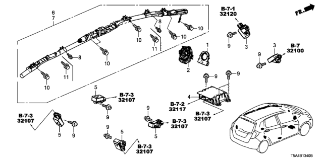 2015 Honda Fit Set, Driver Side Diagram for 78875-T5R-A02