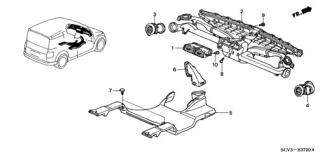 2006 Honda Element Duct Assy., RR. Heater Diagram for 83331-SCV-A01