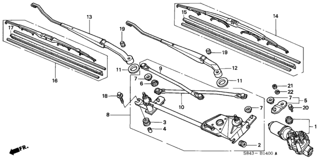 2002 Honda Accord Arm, Windshield Wiper (Passenger Side) Diagram for 76610-S84-A01