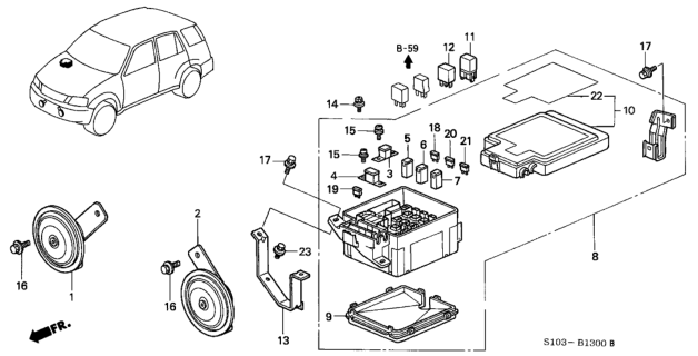 1998 Honda CR-V Box Assembly, Main Fuse Diagram for 38250-S10-A01
