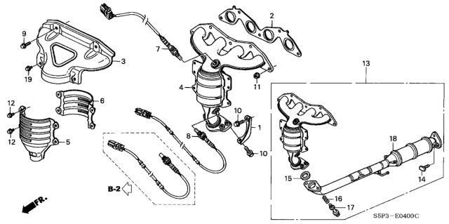 2001 Honda Civic Exhaust Manifold (SOHC/VTEC) Diagram