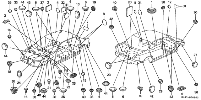 1993 Honda Accord Grommet - Plug Diagram