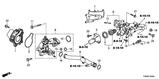 2014 Honda Accord Hybrid Gasket, Water Outlet Diagram for 19316-5K0-A01