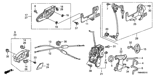 2010 Honda Insight Handle Assembly, Left Front Door (Outer) (Spectrum White Pearl) Diagram for 72180-TM8-003ZF