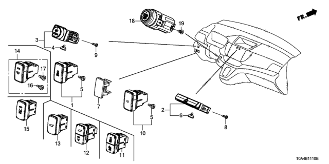 2013 Honda CR-V Switch Assembly, Hazard Diagram for 35510-T0A-A01
