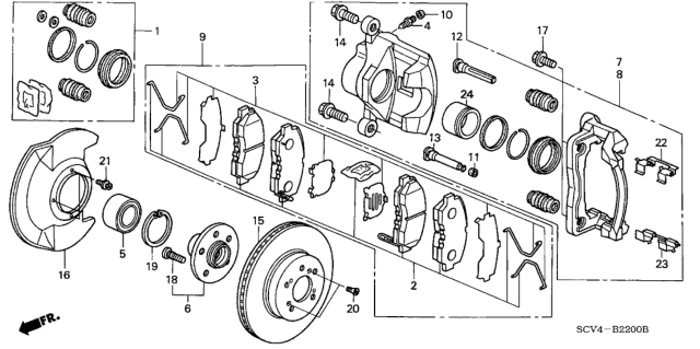2003 Honda Element Caliper Sub-Assembly, Right Front Diagram for 45018-SCV-A02