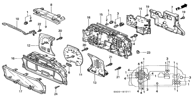 1998 Honda Odyssey Tachometer Assembly Diagram for 78125-SX0-A01