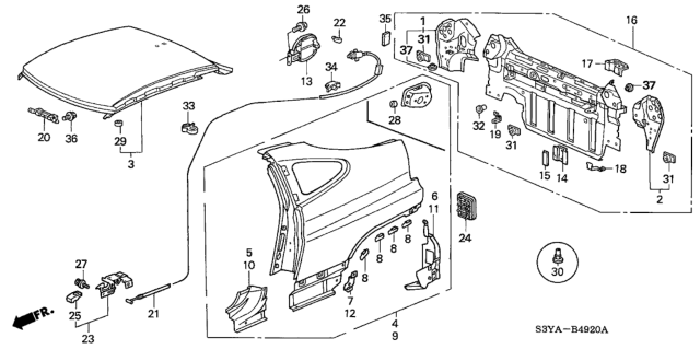 2004 Honda Insight Panel, L. RR. Fender (DOT) Diagram for 63700-S3Y-A90ZZ