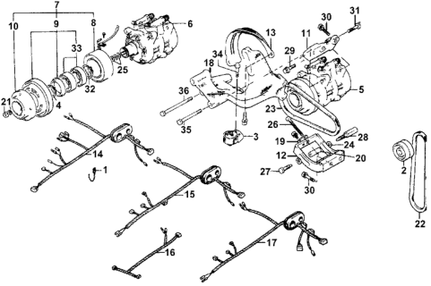 1978 Honda Accord A/C Compressor - Clutch - Wire Harness Diagram