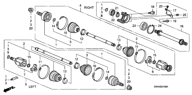 2007 Honda CR-V Driveshaft Assembly, R Diagram for 44305-SXS-A11