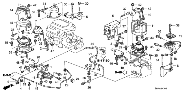 2007 Honda Accord Engine Mounts (V6) Diagram