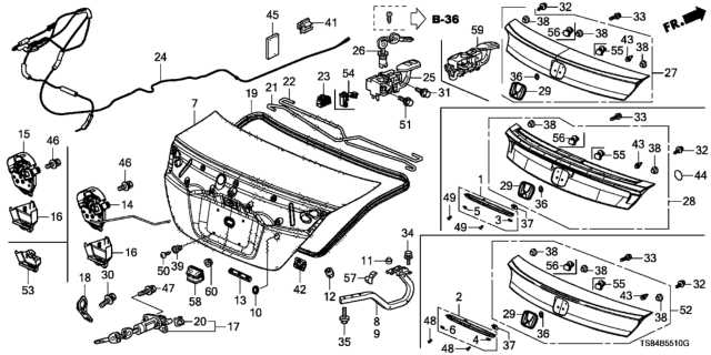 2012 Honda Civic Lock Assembly, Trunk Lid Diagram for 74850-TS8-A01
