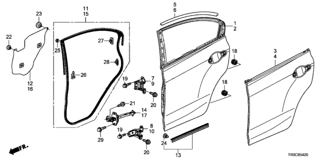 2014 Honda Civic Weatherstrip, L. RR. Door Diagram for 72850-TR3-A01