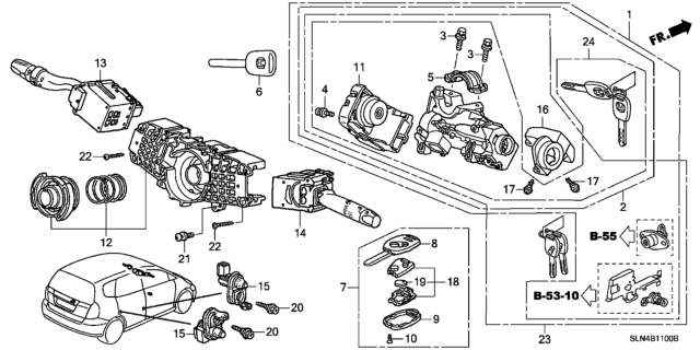 2007 Honda Fit Lock Assy., Steering Diagram for 35100-SAA-901