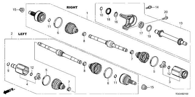 2021 Honda Civic Driveshaft Assembly, Driver Side Diagram for 44306-TGG-A01