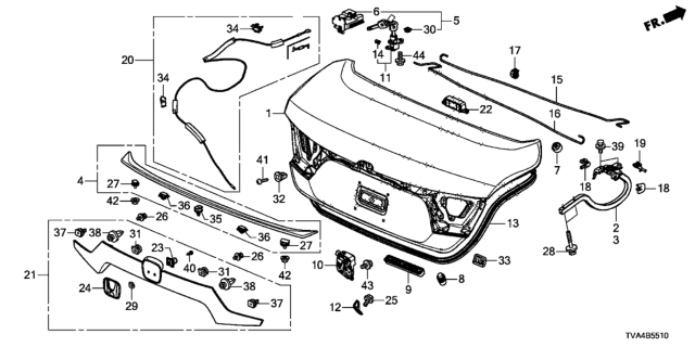 2021 Honda Accord Spring, R. Trunk Open Diagram for 74871-TVA-A00