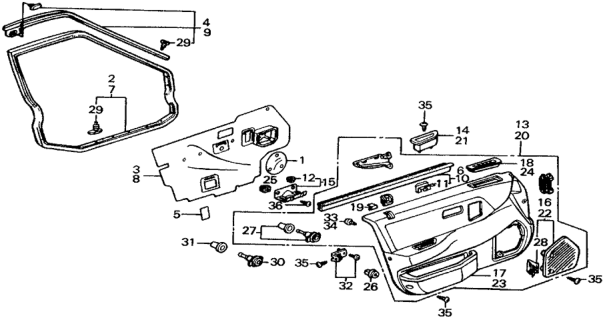 1990 Honda Civic Lining Assy., R. FR. Door *YR129L/YR132L* Diagram for 83500-SH5-A20ZD