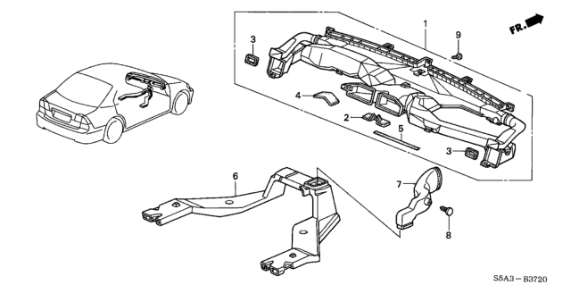 2002 Honda Civic Duct Assy., Instrument Diagram for 77400-S5A-A12