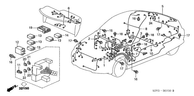 2002 Honda Insight Wire, Tailgate Diagram for 32109-S3Y-A01