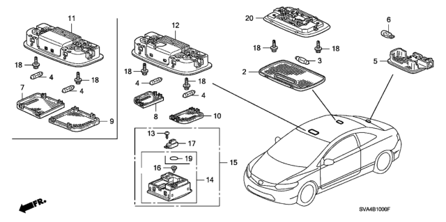 2009 Honda Civic Switch Assy., Sunroof & Map Light *NH686L* (QP LIGHT WARM GRAY) Diagram for 35830-SNA-A31ZF