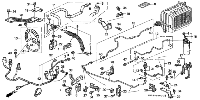 1993 Honda Accord A/C Hoses - Pipes Diagram